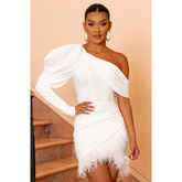 One Shoulder Sexy Splicing Feathers Dress