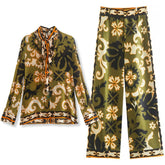 Printed Two Piece Shirt and Pants Set Flaxmaker