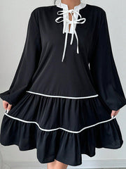 Elasticity Pleated Tied A-Line Long Sleeves V-Neck Mini Dresses