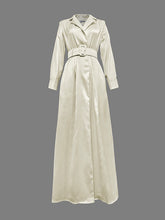 Long Sleeves Loose No Belt Solid Color Notched Collar Maxi Dresses