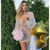 Sequin Puff Sleeves Mini Dress