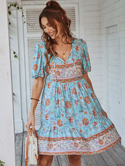 Bohemia High Waisted Floral V-Neck Dress