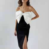 Color Block Bowknot Decor Slit Dress