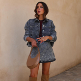 Black Denim Jacket and Skirt Set