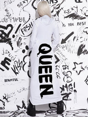 Letter Print Long Sleeves Hooded Maxi Dresses