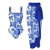 Ruffle Printed One Piece Swimsuit and Sarong Flaxmaker