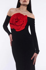 Bandeau Long-sleeved 3D Flower Dress
