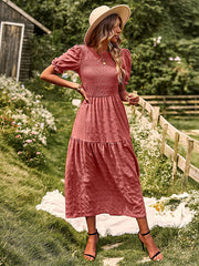 Bohemia Loose High Waisted Solid Color Round-Neck Maxi Dresses