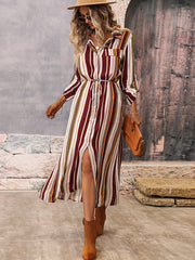 Vacation Loose Striped V-Neck Dress