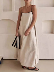Split-Joint A-Line Loose Spaghetti-Neck Maxi Dresses