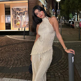 Halter Backless Solid Color Cami and Pants Set