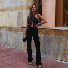 Cutout Sequin Tassel Jumpsuit