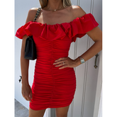 Off Shoulder Red Sexy Mini Dress