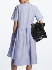 Casual Loose Short Sleeves Solid Color Round-Neck Midi Dresses