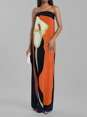 Printed Split-Joint Loose Plus Size Tube Maxi Dresses