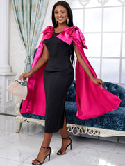 Bowknot Cape sleeves Color Block Dress