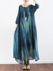 Artistic Retro 2 Pieces Printed Round-Neck Loose Maxi Dress