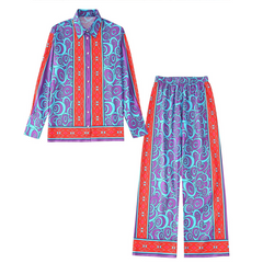 Exotic Style Single-breasted Print Two Piece Set