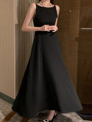 Solid Color A-Line High Waisted Spaghetti-Neck Maxi Dresses