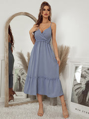 Vacation A-Line Solid Color V-Neck Dress