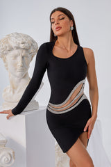 Irregular Cutout Rhinestone Mini Dress