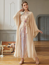 Loose A-Line Lace-Up Embroidered Solid Dress