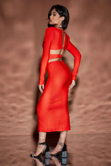 Long-sleeved Cutout Midi Dress