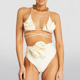 3D Flower Lace up Bikini Swimsuit