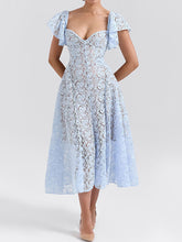 Flower Lace Ruffled Sleeves Elegant Maxi Dresses