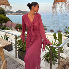 Ruffle Long-sleeved Dress