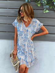 Bohemia Flared Sleeves Floral V-Neck Dress