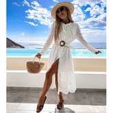 Casual Solid Color Buttons Midi Dress