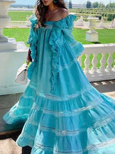 Bohemia Long Sleeves Loose Solid Color U-Neck Maxi Dress