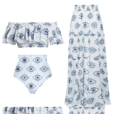Off Shoulder Devil's Eye Bikini Swimsuit and Skirt Flaxmaker