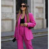 Fashion Pink Solid Color Blazer Two Piece Set