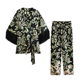 Tassel Lace Up Printed Shirt and Pants