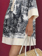 Printed Long Sleeves Loose Lapel Shirt Dress Mini Dresses