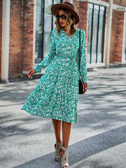 Bohemia Long Sleeves Floral Printed V-Neck Dress