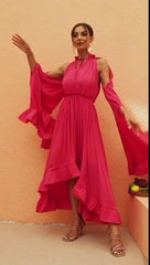 Stylish Cape V-neck Ruffle Maxi Dress Flaxmaker
