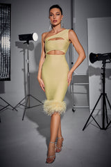 Sexy Oblique Shoulder Cutout Feathers Dress