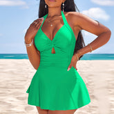 Plus Size Halter straps Solid color High Waist Bikini Swimsuit