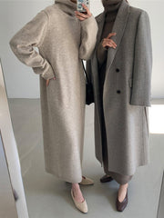 Casual Long Sleeves Loose Solid Color High-Neck Sweater Dresses