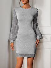 Sequined Split-Joint Bodycon Long Sleeves Round-Neck Mini Dresses