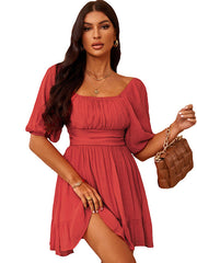Bow Short Sleeves Mini Dress