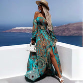 Off Shoulder Paisley Printed Maxi Dress