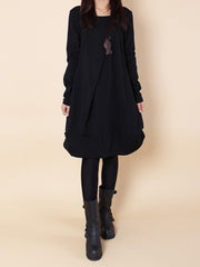 A-line Long Sleeves Pleated Solid Color Round-neck Dresses Maxi Dresses