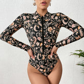 Long Sleeve Printed One Piece Surf Swimsuit Flaxmaker