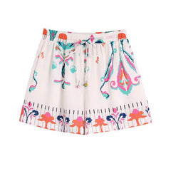 Flaxmaker Fashion Holiday Style Single-breasted Printed Shirt and Bottom