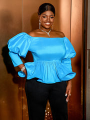 Plus Size Puff sleeve Ruffle Top