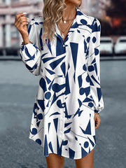 Printed Split-Joint Loose Puff Sleeves Lapel Shirt Dress Mini Dresses